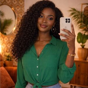 Green Long Sleeve Button Up Blouse